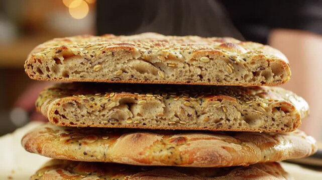 Stacked flatbread pieces