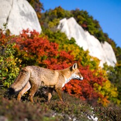 Fox in autumnal landscape