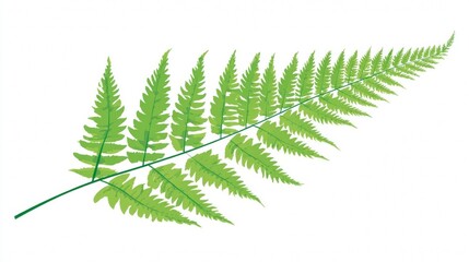 A vibrant green tropical fern leaf frond with natural botanical foliage patterns isolated on a white background for spring forest nature decoration