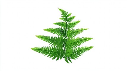 A vibrant green fern frond with intricate feathery leaves, isolated against a clean white background, showcasing its natural beauty and delicate structure.