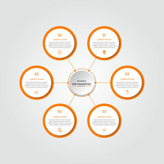 Business data visualization with timeline template vector - 6 steps orange circular vector with space for text also for business process, business diagram, digital marketing, and tech layout  © Mustakim0064