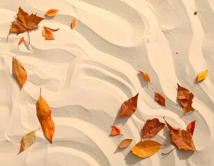 Sand Texture with Fallen Leaves on the Surface, Closeup Nature Background with Beige Granular Detail, Abstract Organic Pattern of Desert Dunes, Sunlight Shadows, Summer Coast Landscape and Erosion