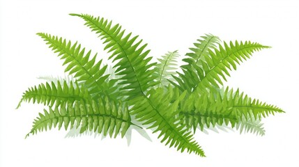 A vibrant green fern leaf frond with a natural foliage texture isolated on white background for spring garden or forest nature growth patterns