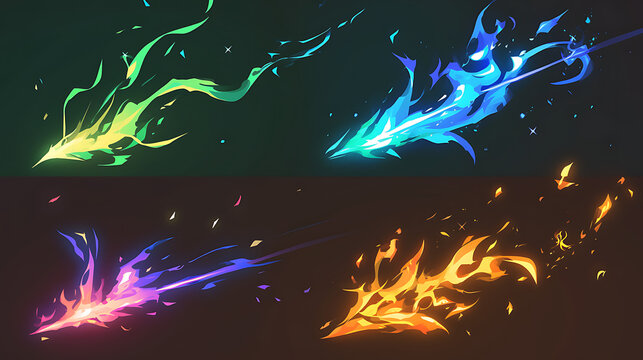 Game effect of green fire, flame animation on black background