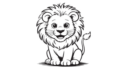 Adorable cartoon lion cub sitting perfect for childrens books or illustrations