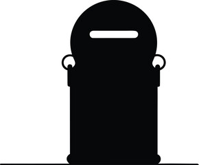 Old gas pump with black plastic container and bottle illustration