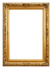 a vintage rectangle gold picture frame with small framing no mockup white background