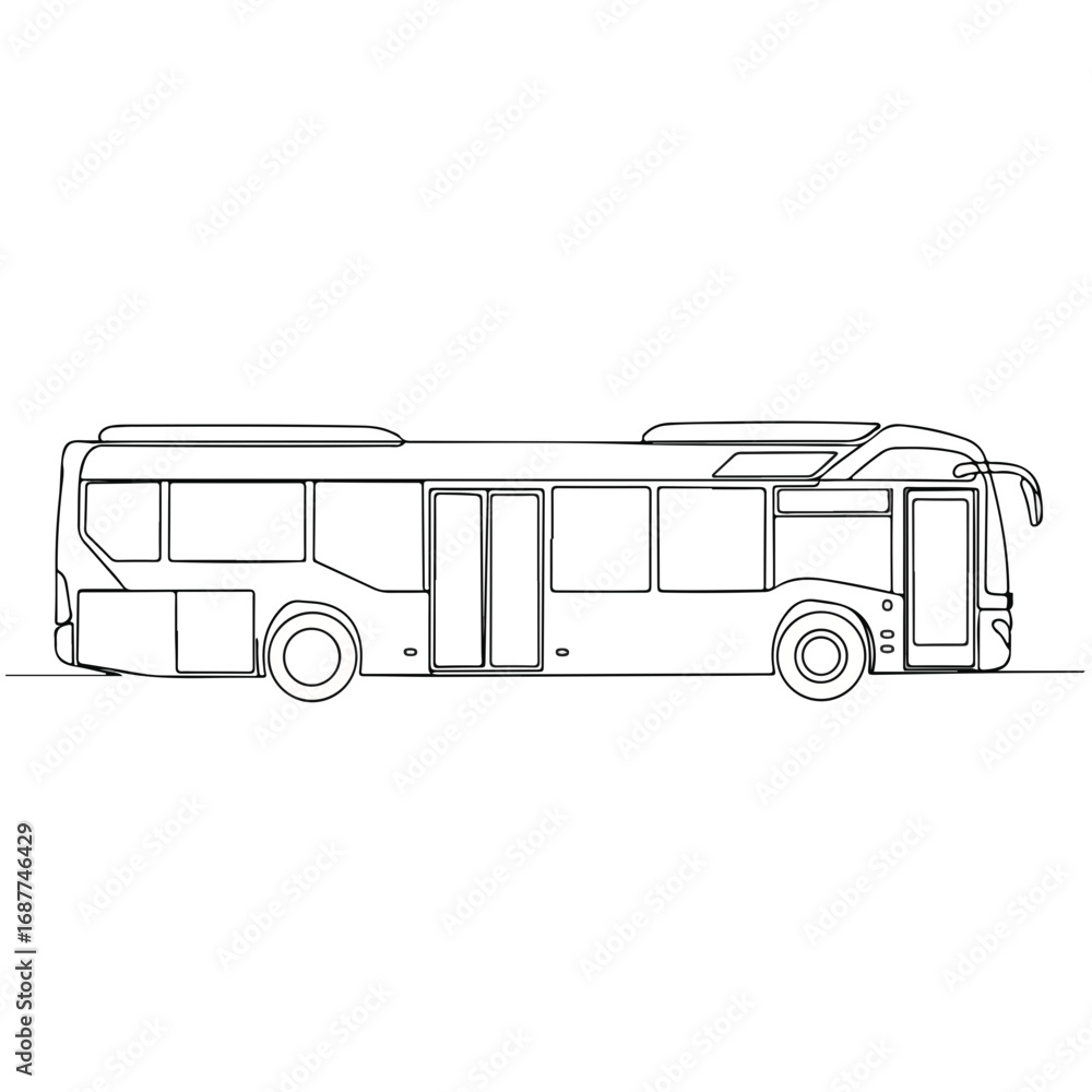 Poster urban bus line drawing in simplistic monochrome style isolated on white background. urban bus is dep