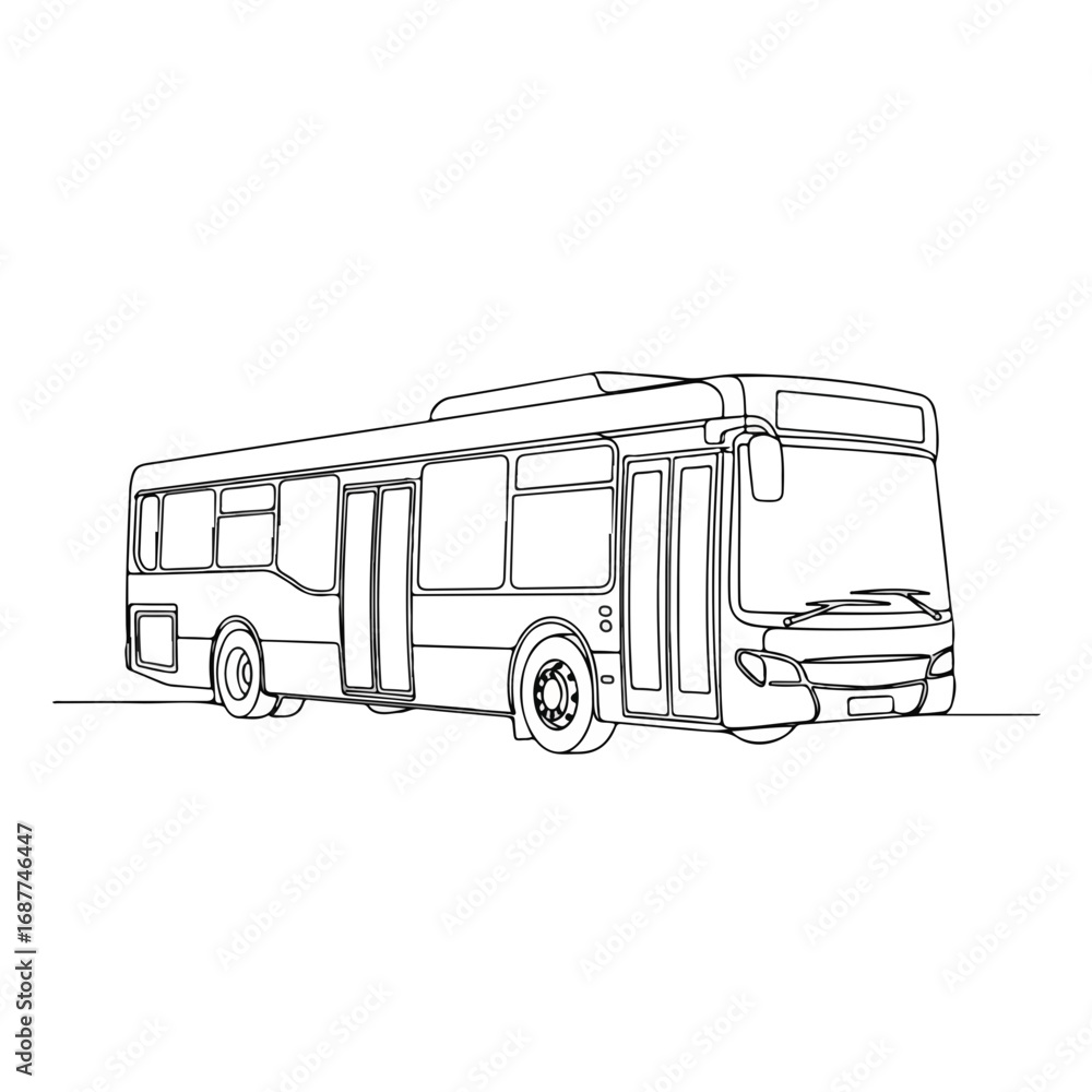 Poster urban bus in simple outline graphic. urban bus vehicle rendering showcases transportation design and