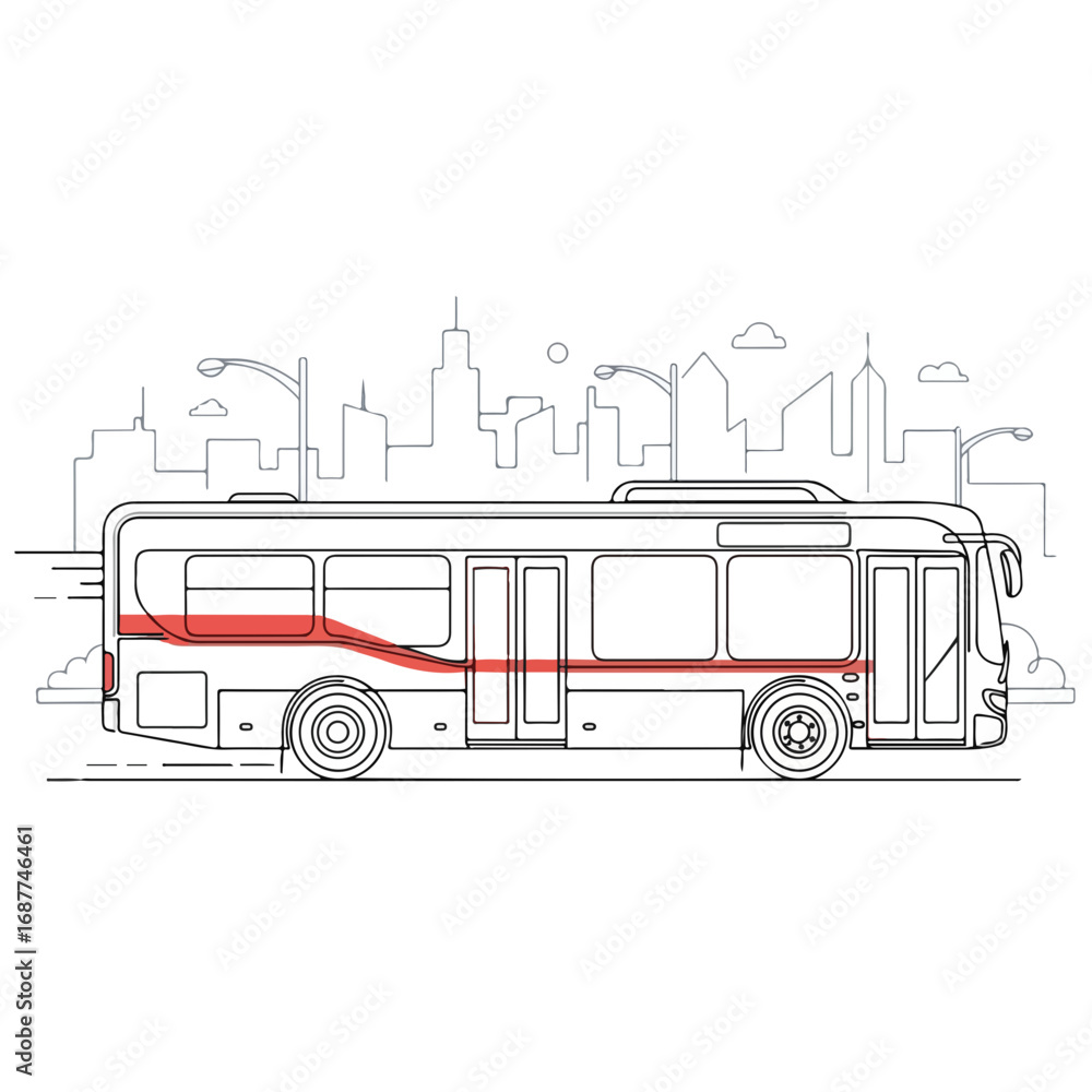 Poster urban bus in side view is a modern passenger transportation vehicle. urban bus design is public tran