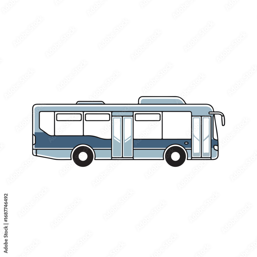 Poster depiction of urban bus with a side view on white background. urban bus for public transportation wit