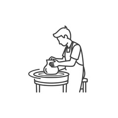 Engaging in pottery making, a skilled artist shapes earthen clay on rotating wheel. This pottery making scene illustrates concentration and craftsmanship in shaping and refining handmade vase.