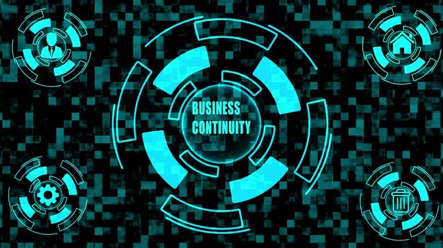 BUSINESS CONTINUITY Business and Technology Concept &ndash; Futuristic Enterprise Resource Planning, Illustration with Abstract Technology Symbols