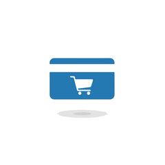 Credit card shopping icon on blue card with shopping cart. Credit card shopping is convenient, representing financial operations and digital transactions.