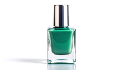 Naklejka premium Emerald nail polish bottle standing upright on white surface