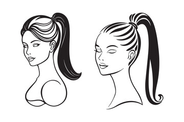 Two women with high ponytail hairstyles in sketch style