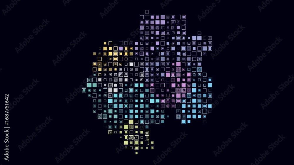 Poster gabon map animation. shape of the country with pulsating colored dots. large size square blocks. dig