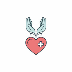 Obraz premium Hands offering heart in donation gesture, symbol of caring and support. Donation hands offer comfort and empathy, representing charity work and human kindness.