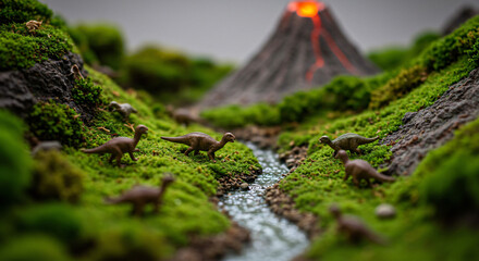 Prehistoric Valley Miniature Dinosaur Landscape with Volcano