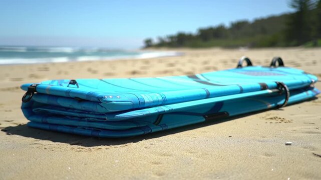 Folded beach mat on sand