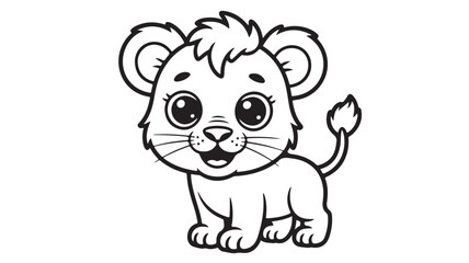 Fototapeta premium Adorable cartoon lion cub perfect for childrens books and coloring pages