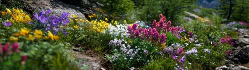 Obraz premium Vibrant wildflower blooming scenic mountain landscape nature photography outdoor serenity close-up view floral beauty