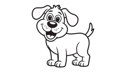 Obraz premium Adorable Cartoon Puppy Dog, Black and White Line Art, Coloring Page
