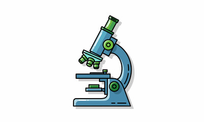 Detailed Blue and Green Vector Illustration of a Classic Microscope.