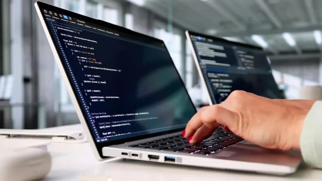 Female Programmer Writing Software Code