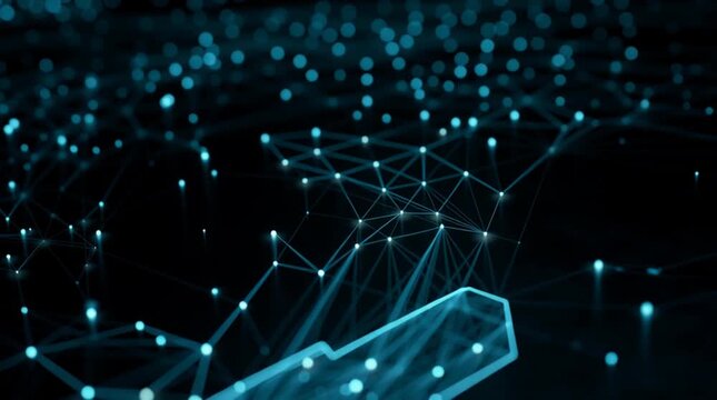 Digital folder icon with network connection lines on a dark blue abstract background design concept