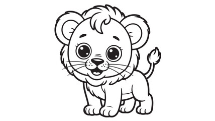 Fototapeta premium Adorable Cartoon Lion Cub, Line Art, Coloring Page