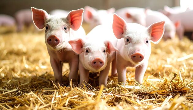 Three piglets in straw