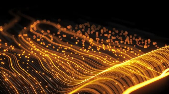 Glowing folder emitting golden light streams on a dark background for data transfer concept art