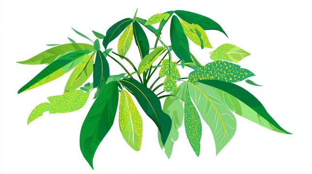 A vibrant digital illustration of a lush green plant with large, patterned leaves isolated on a white background.