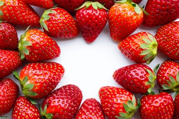 Fresh Strawberries Forming a Circular Frame on White Background