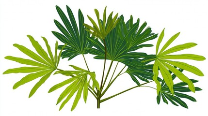 Fototapeta premium Tropical palm tree and green leaf branch isolated on white for summer food ingredient nature