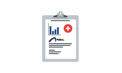 Medical Clipboard with Graph, Red Cross Symbol, and Signature Illustration.