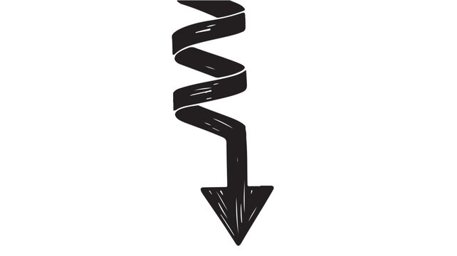 Spiral Arrow Down - Black and White Vector Illustration