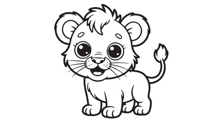 Fototapeta premium Adorable Cartoon Lion Cub, Line Art, Coloring Page