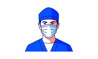 Outlined Illustration of a Doctor Wearing Protective Gear.
