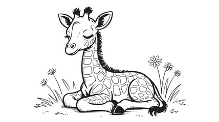 Fototapeta premium Adorable Baby Giraffe Coloring Page Cute Cartoon Animal Illustration
