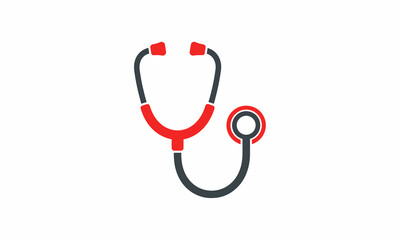Red and Black Stethoscope Medical Instrument Icon.
