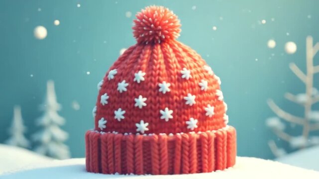 Knitted hat animated icon. Motion graphic animation christmas themed