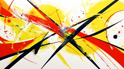 Fototapeta premium Abstract Red Yellow Black Lines Bold Dynamic Painting Artwork