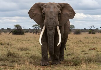Fototapeta premium Magnificent African Elephant with Impressive Tusks in its Natural Savanna Environment, Showcasing its Impressive Size