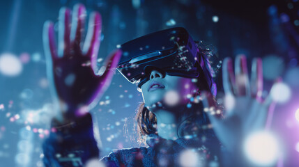 student in classroom exploring virtual reality and machine learning with AI-powered educational technology. Immersive learning experience with smart classroom tools and futuristic red AI hologram	
