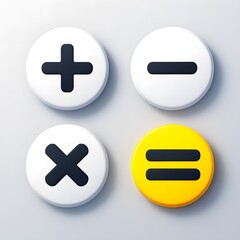 Obraz premium Calculator Buttons with Plus, Minus, Multiply, and Equals Symbols on a Clean Background