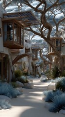 Ecoarchitecture in a desert solarpunk habitat