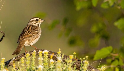 Bird perched on branch, sunlight