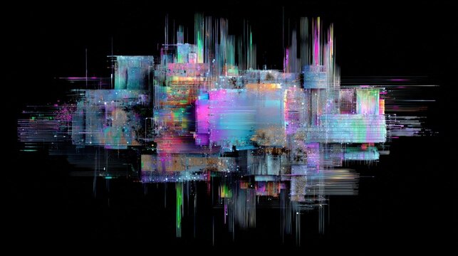Glitch art poster with rgb channel splits and pixel distortion